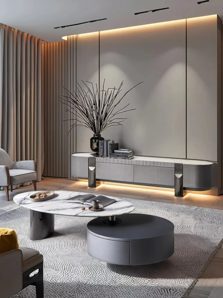 Italian luxury modern expandable combination coffee table high quality living room or villa natural stone furniture