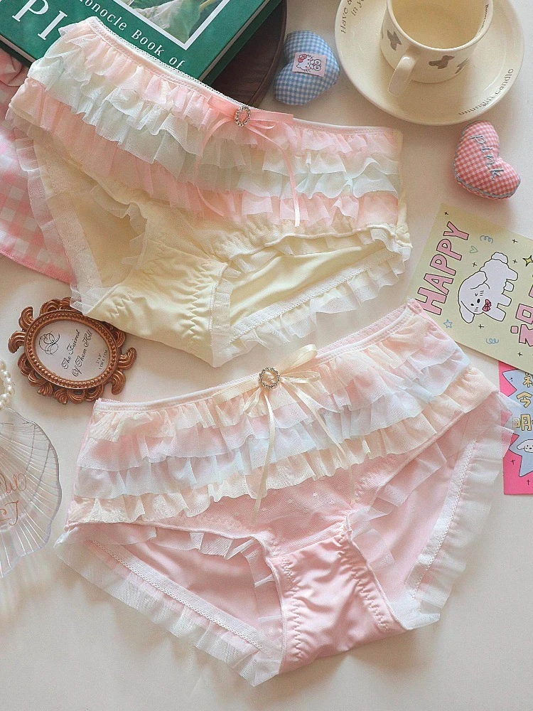 Lolita Princess Style Panties, Japanese Cake Layer Lace Net Briefs, Cotton Crotch New Version Sexy Pure-Sexual Women's Underwear