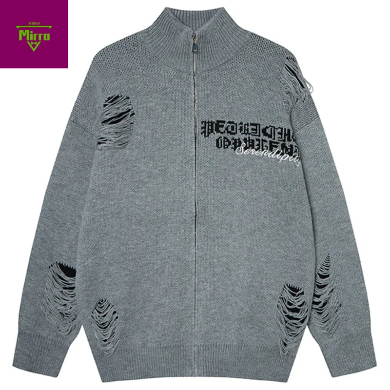 

Мужские рваные свитера, уличная одежда, Harajuku, хип-хоп, большие свитера, вязаный кардиган, повседневные свободные свитера, трикотаж