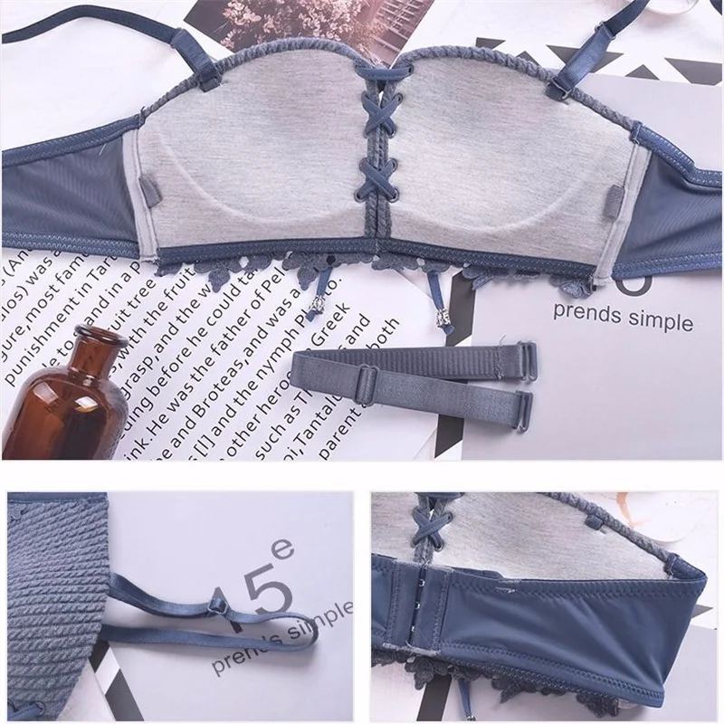 White Strapless Bras Push Up Drawstring Korean Style Seamless Bra No Wire Floral Underwear Women Bralette Brasieres Para Mujer