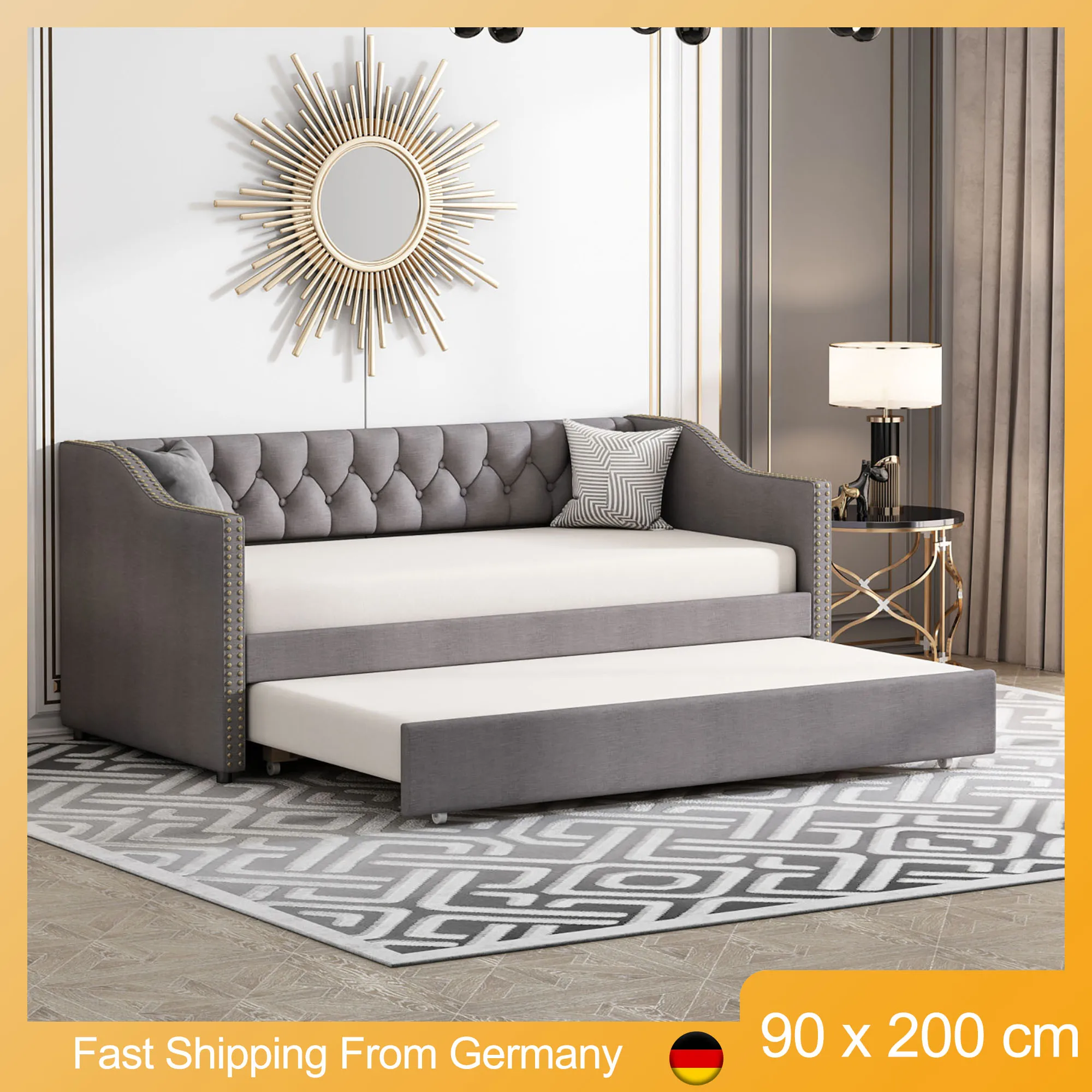 Pull-out Upholstered Sofa Bed 90x200cm, Durable Linen Fabric Youth Bed, Child's Bed, Guest Bed, Upholstered Bed No Mattress