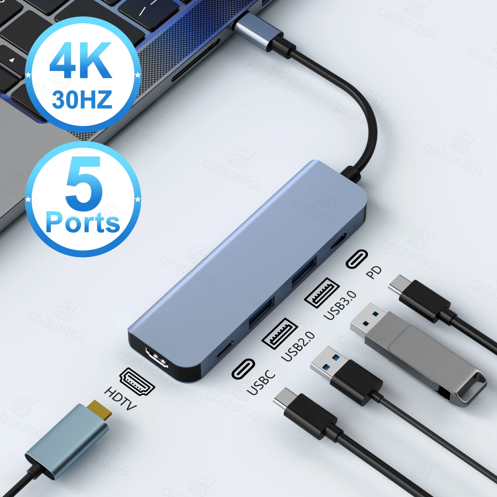 USB C HUB with 4k30Hz docking station USB-C to HDTV-Compatible converter Thunderbolt 3/4 splitter HUB laptop hub