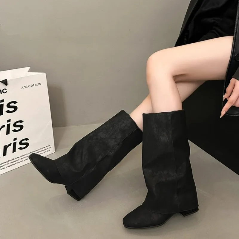 2026 New Square Head Vintage Fashion Boots for Women, Loose Sleeve Boots, Versatile Slimming Mid-Calf Short Boots for Women view 6