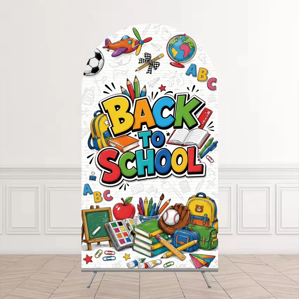 Back To School Arch Cover Backdrop Learning Tools Drawing Pen Graffiti Students Portrait Party Decor Spandex Arched Background