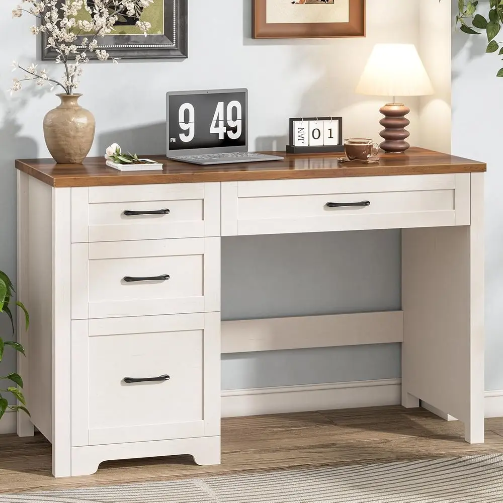 

47 Executive Wood Desk with 3 Drawers, Ideal for Home Office, Study, Writing in White