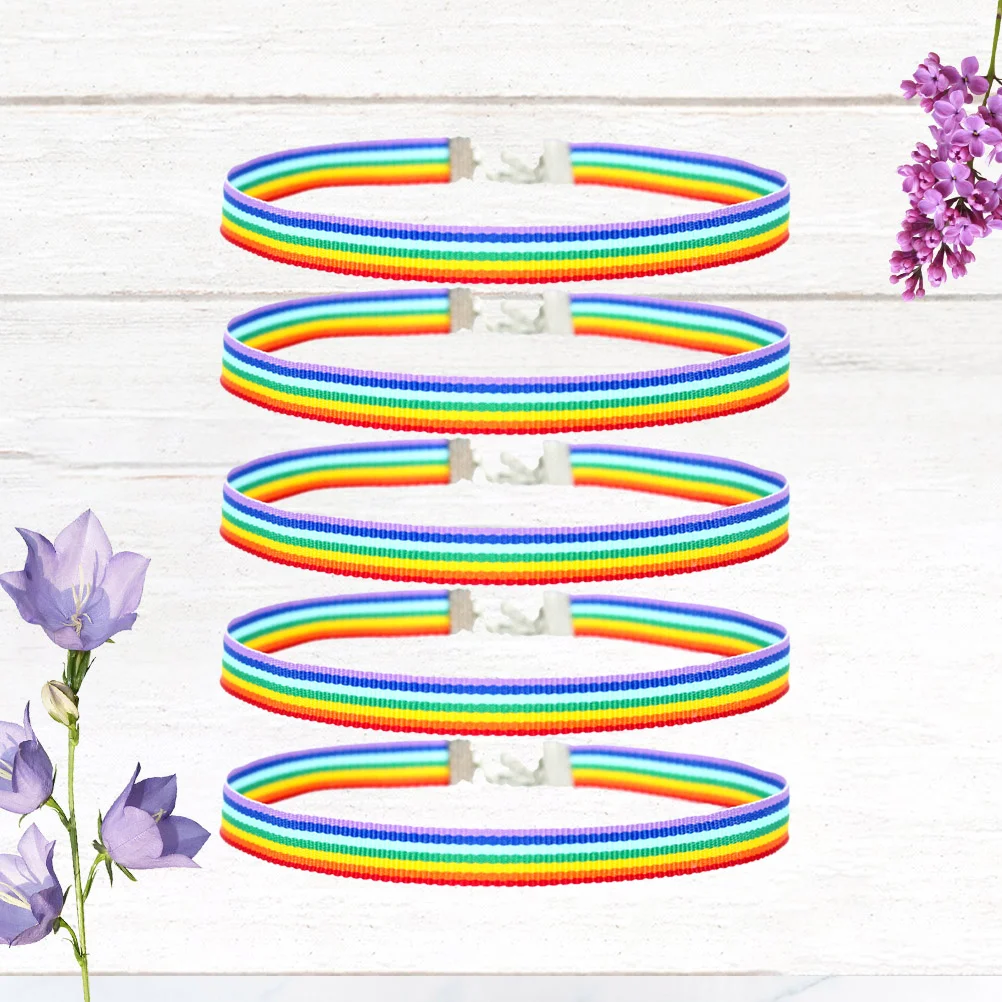 

5Pcs Rainbow Ribbon Necklace Chic Clavicle Chain Neck Accessories Jewelry for Women Ladies Girls Birthday Wedding Party