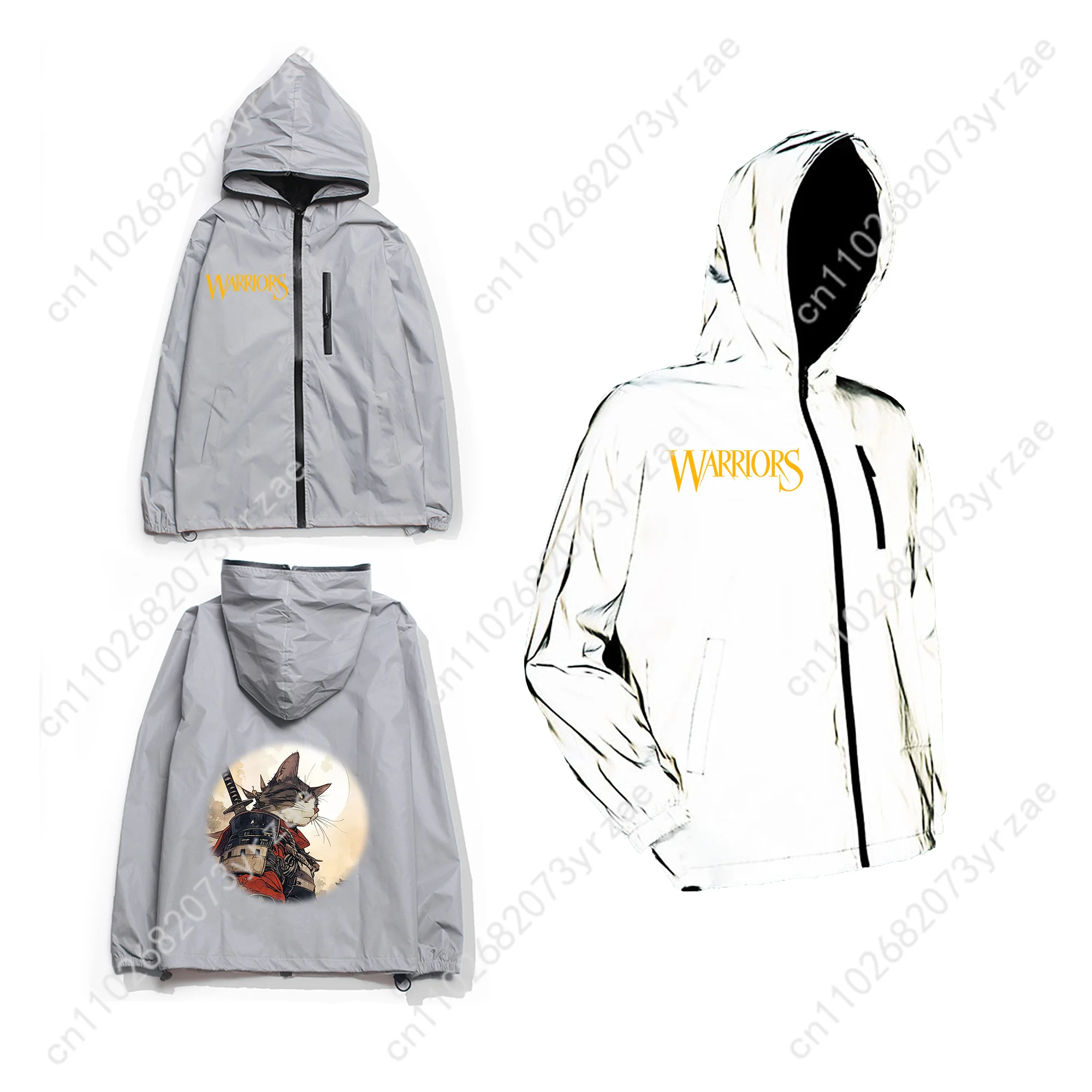 Светоотражающая куртка Cat Warrior, мужское и женское молодежное пальто, толстовка с капюшоном на молнии, модная ветровка для велоспорта и пешего туризма, топы на заказ