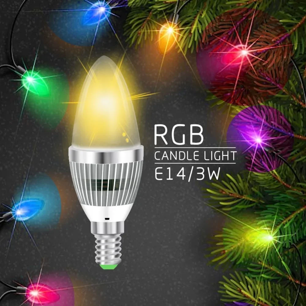 16 Color Changing E14 3W RGB LED Lamp Bulb 24Key Remote Controller Dimmable LED Candle Light For Stage Club Party AC 85-265V