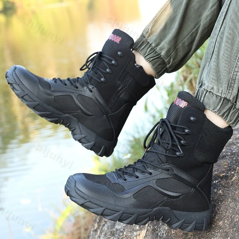 Men Tactical Boots Large Size Special Forces Lightweight Non-Slip Outdoor Hiking Ankle Boots High Quality Safty Field Man Shoes