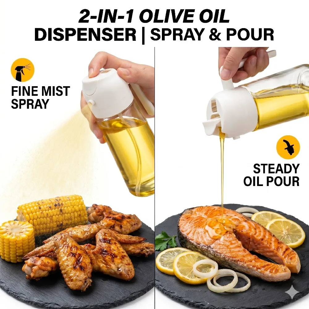 500ML 2-in-1 Plastic Oil Sprayer Dispenser Bottle Leak-Proof Pouring Vinegar Mister Air Fryer BBQ Salad Baking Kitchen Gadget