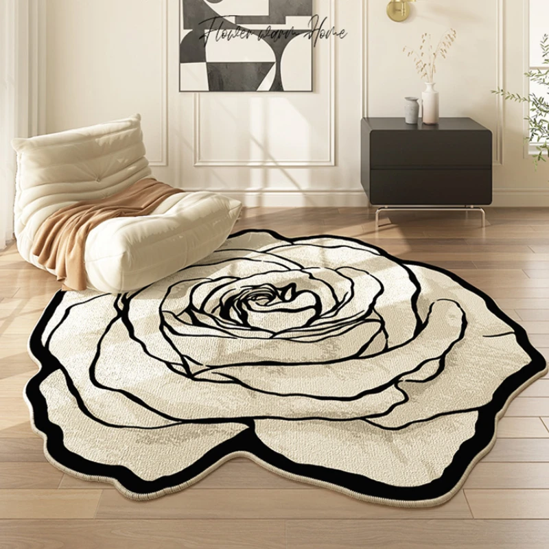 Pink Flowers Living Room Decoration Carpet French Cream Style Rugs for Bedroom Large Area Irregular Shaped Rug Home Non-slip Mat