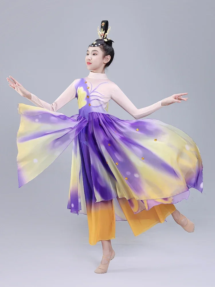Traje de Baile Folclórico tradicional chino para niños y niñas, paraguas Hanfu moderno, abanico elegante, traje de baile cuadrado, actuación