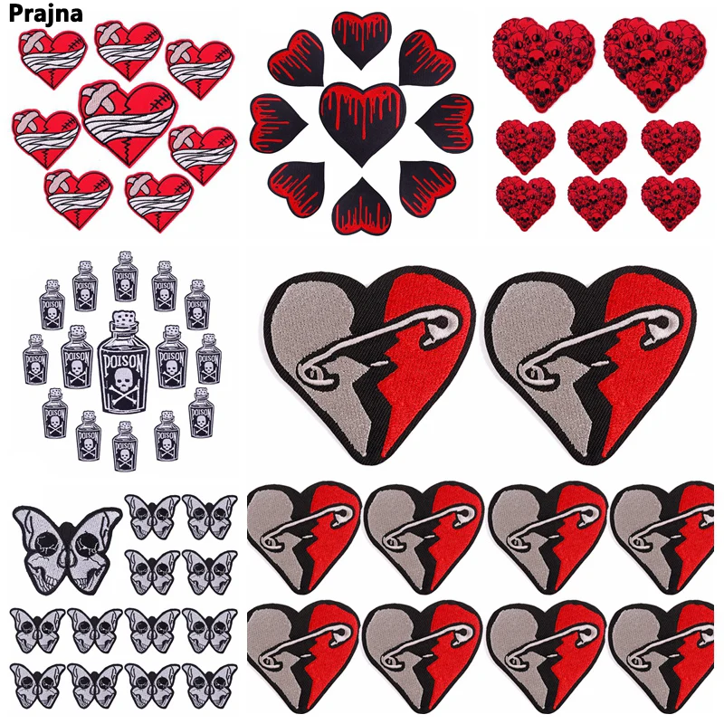 10PCS Love Skull Embroidered Patch Punk Patch For Clothing Butterfly Skull Patches On Clothes Iron On Patches DIY Applique