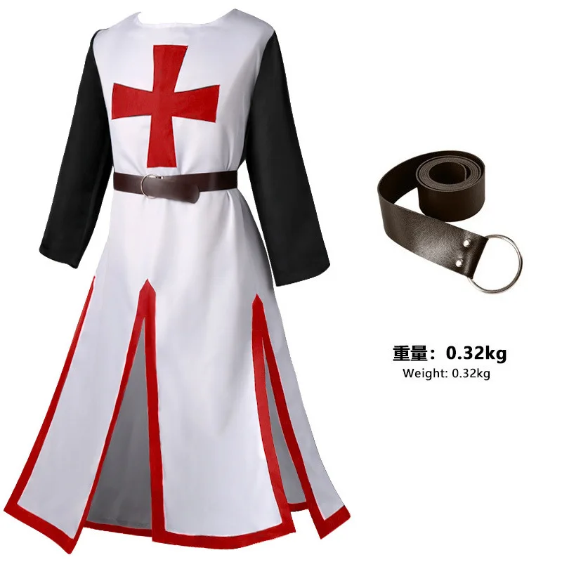Halloween Knights Templar Cosplay Costume Unisex Medieval Long Sleeve Robe Stage Performance Vintage Waistcoat Carnival Outfits