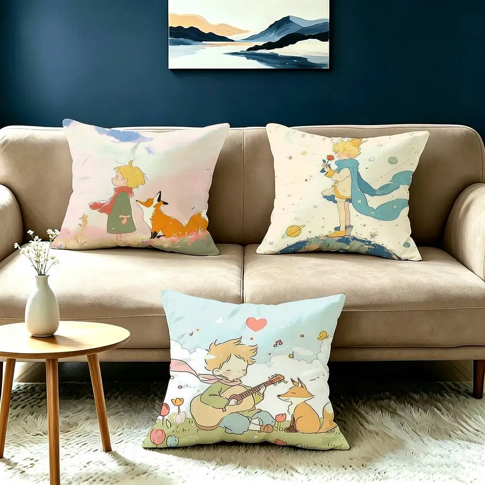 Cute Prince and Rose Square Double-Sided printed Pillow Case Bedroom Bedside Pillow Sofa Cushion Cover