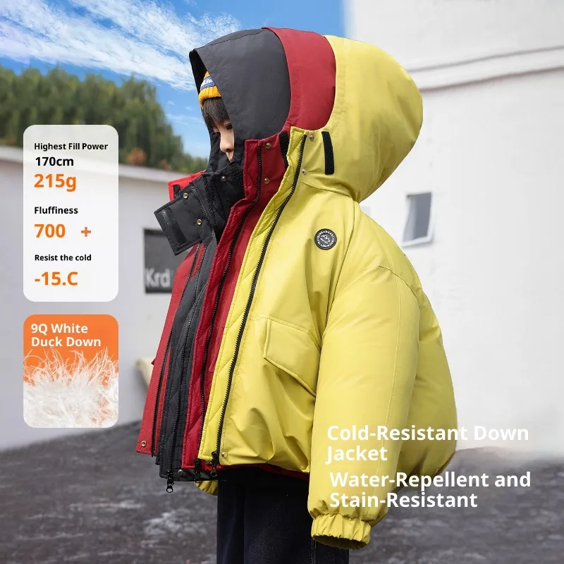 -15° 90% White Duck Down High-Fill Power Boys' Triple-Protection Down Jacket Children's Winter Thickened Workwear Coat