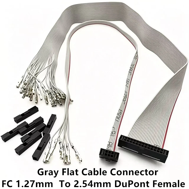 2Pcs Gray Flat Cable FC 1.27mm To 2.54mm DuPont Female Connector FC-6P/8P/10P/12P/14P/16P/20P/26Pin 30CM