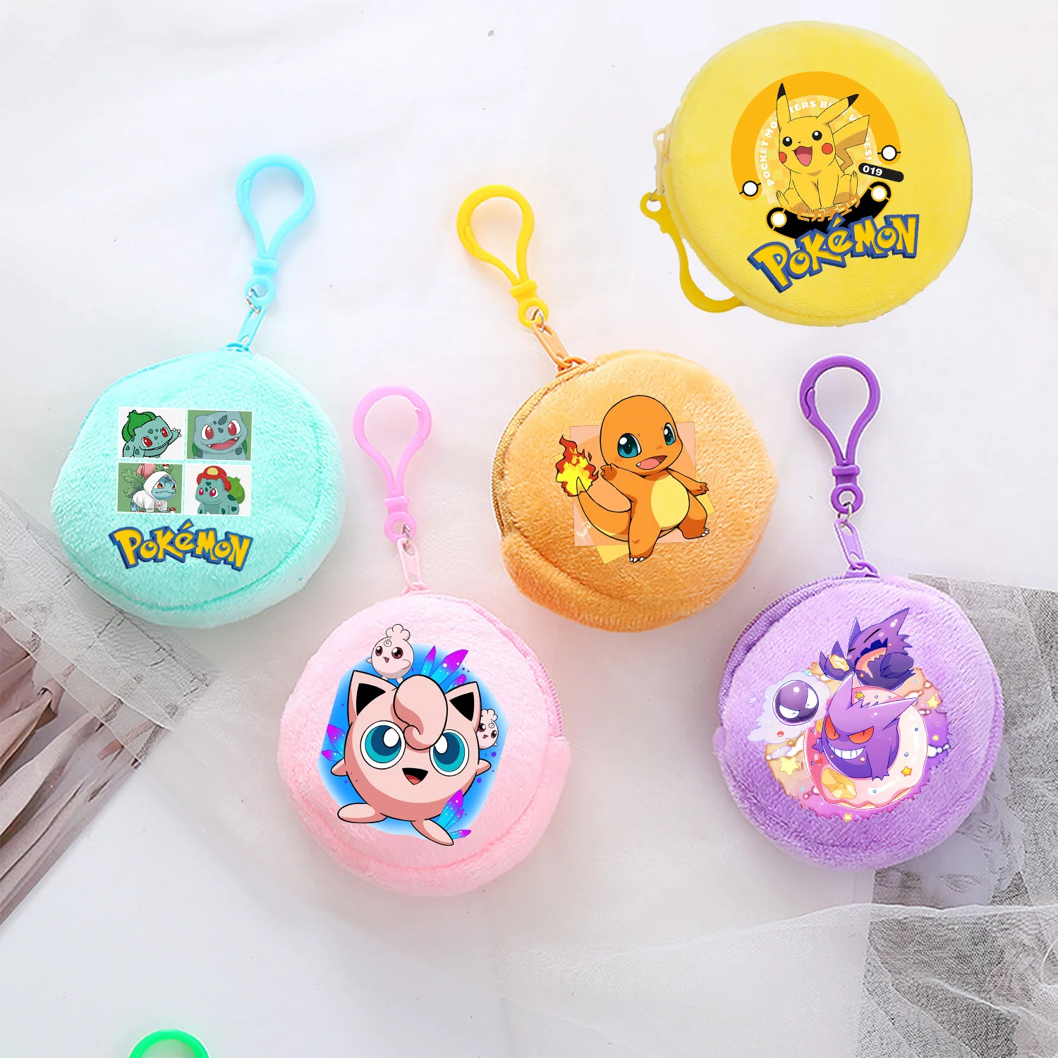 

Pokemons Round Coin Purse Soft Storage Pouch Keychain for Backpack Soft Mini Wallet Boys Portable Hanging Bags Accessories Gift