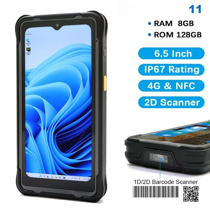 Rugged Windows PDA 6.5-Inch Handheld Terminal Intel N5100 8G RAM 128G ROM 4G Lte Wifi Bluetooth 2D Scanner Mini Rugged Tablet