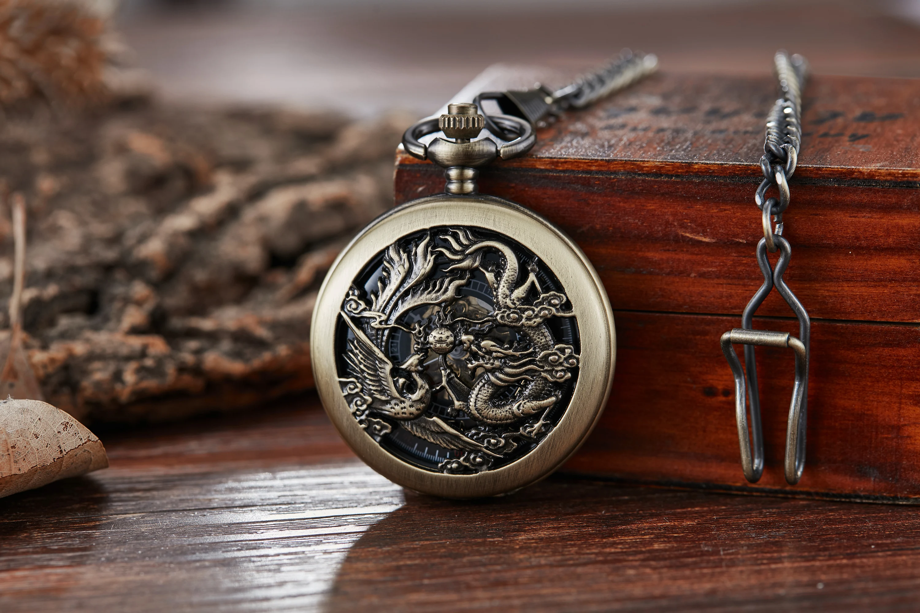 Chinoiserie Double Cranes Playing With Pearls Pattern Hollowed Out Relief Dragon Type Manual Mechanical Large Pocket Watch Clock