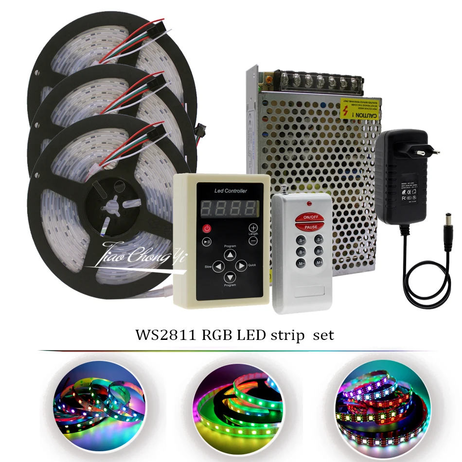 WS2811 5050 LED Strip Light 12V RGB Dream full color 30LED/M +RF Remote controller + LED Power kit