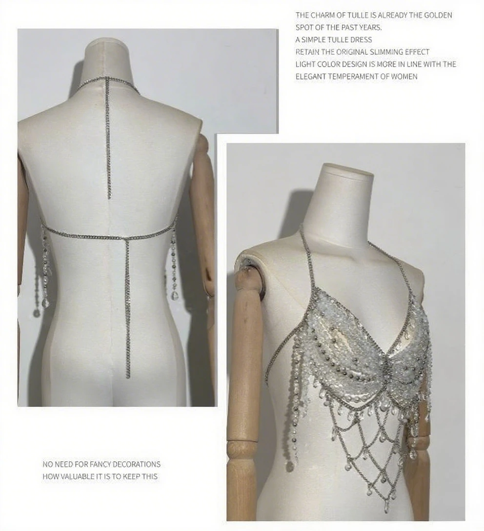 2025 neue schwere Industrie-Körperkette für Damen, sexy, vielseitiger Büsten-Trend, Perlen, hohler Unterwäsche-Rock