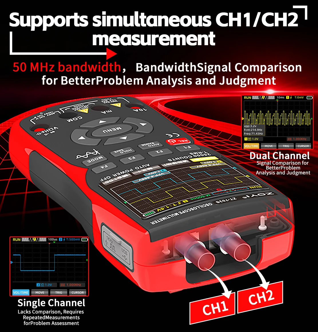 ZOYI ZT-703S 50MHz Zweikanal-Oszilloskop-Multimeter 3-in-1 Signalgenerator für PCB-Stromversorgung und Kfz-Elektronik-Reparatur – Detail 14