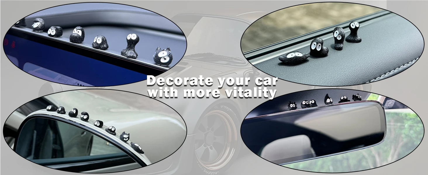 14 stücke Nette Kleine Kohle Ball Schwarz Elf Auto Innen Dekoration Lustige Auto Center Konsole Rückspiegel Ornamente Für Auto Zugang – Detail 2