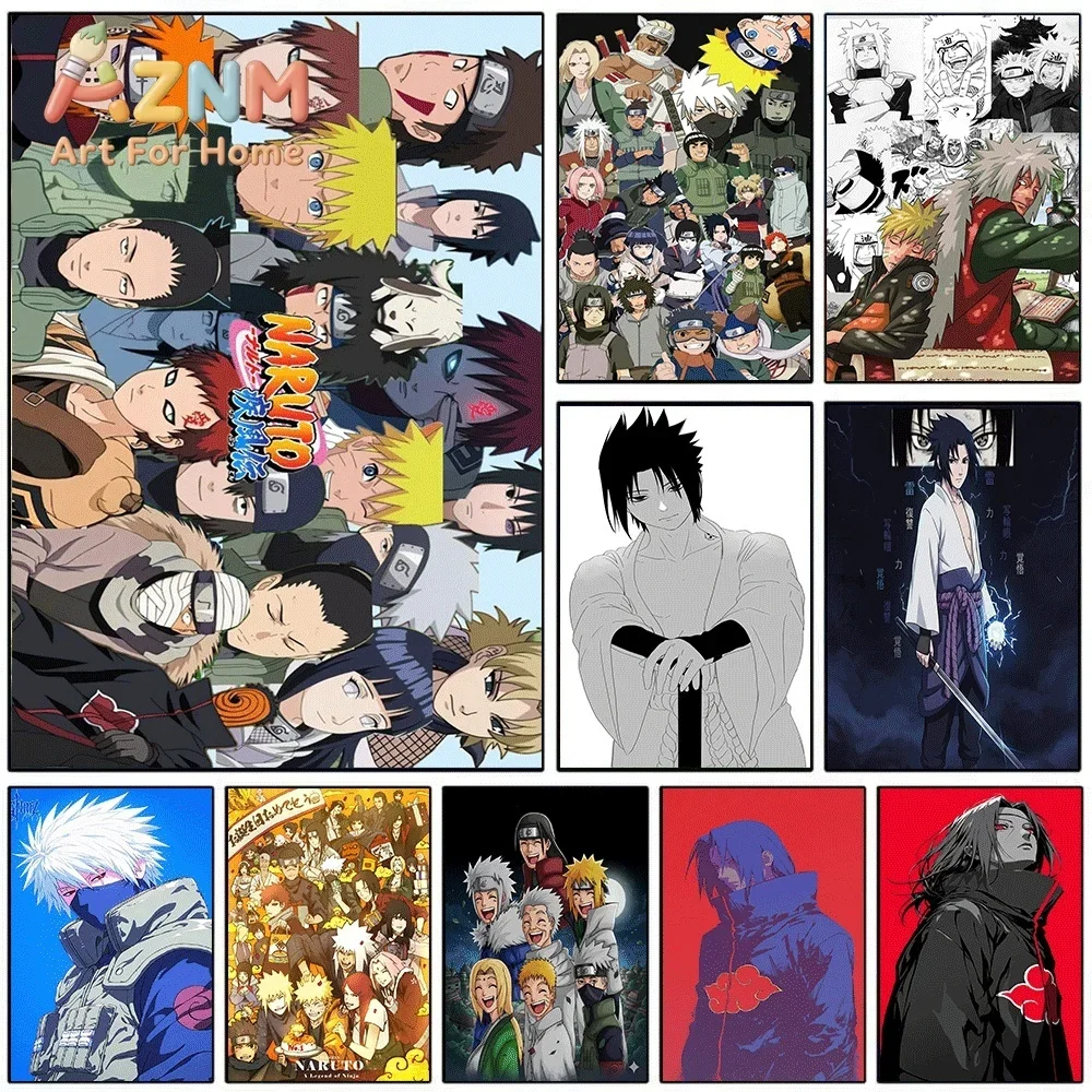 Naruto Anime Mixed Characters Canvas Wall Art Print, Cool Japanese Manga Style Poster, Unframed Canvas Painting for Bedroom Li