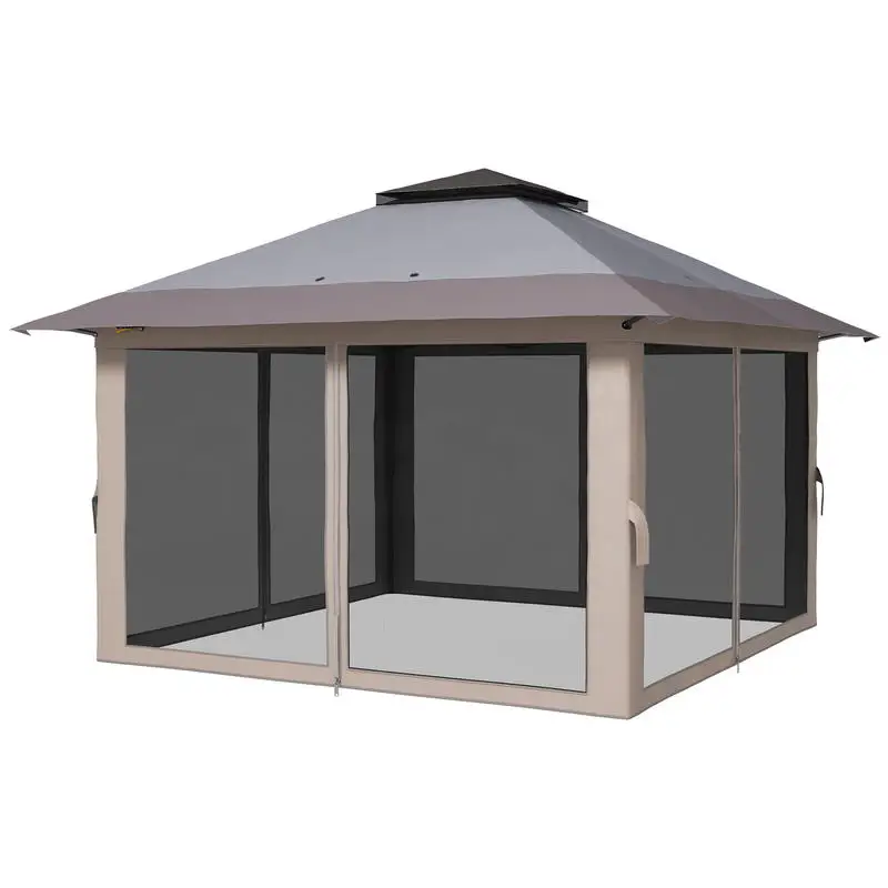 

13' x 13' Pop Up Gazebo Instant Canopy Tent Shelter with 2-Tier Roof, Carry Bag, Wight Bags for Outdoor, Garden, Gray