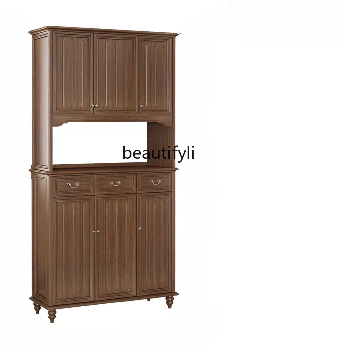 

American-Style Solid Wood Entrance Foyer Hallway Shoe Cabinet Integrated Ultra-Narrow Wall Storage Locker