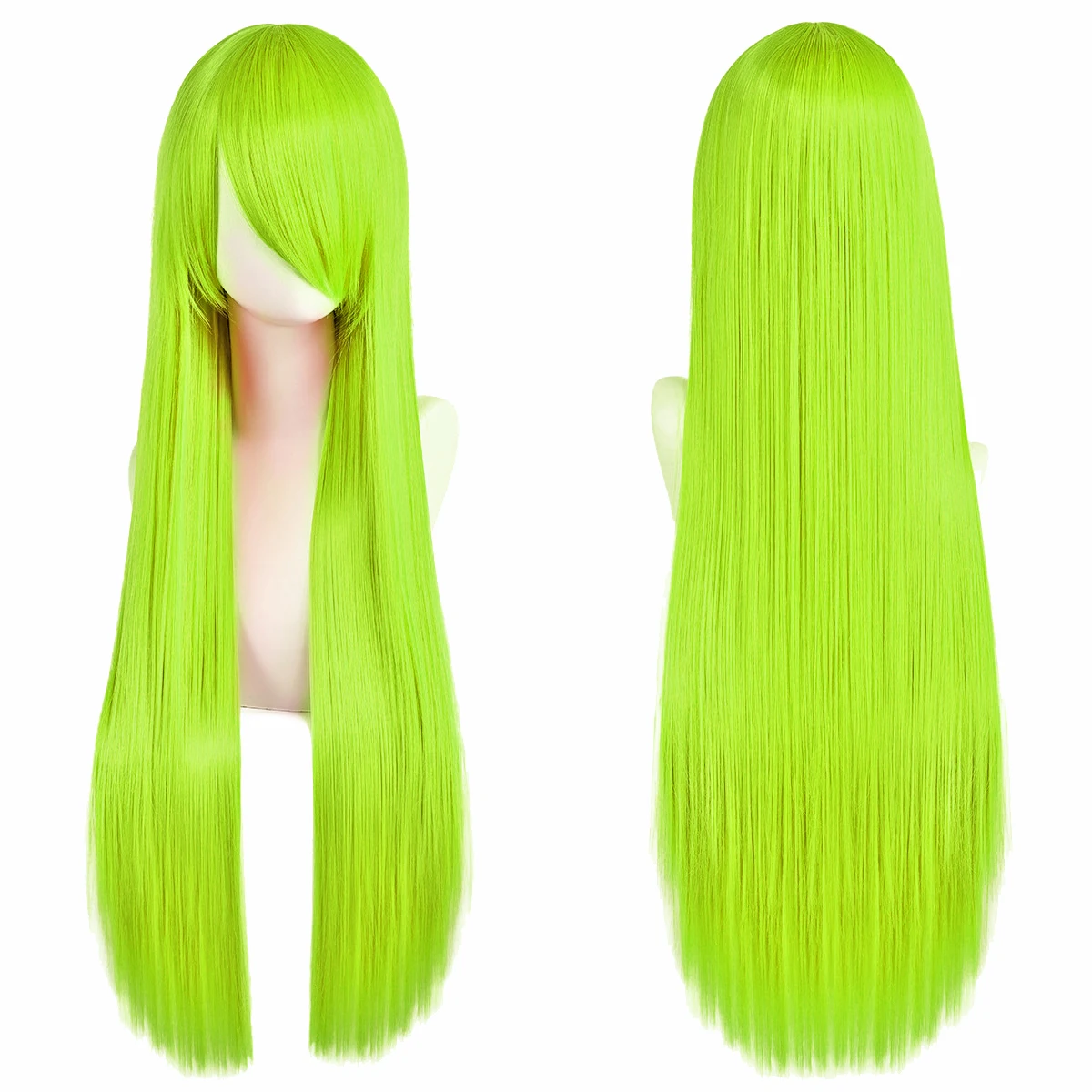 80 cm lange synthetische wit paars cosplay pruiken groen haar rechte zilveren pruik roze haarstukje lolita pruik met pony - afbeelding 1