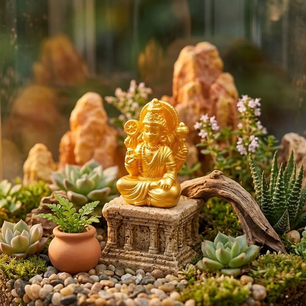 Resin Miniature Ganesha Figurines 10-Pack Small Elephant God Statues for Tabletop Shelf Terrarium and Landscape Decoration