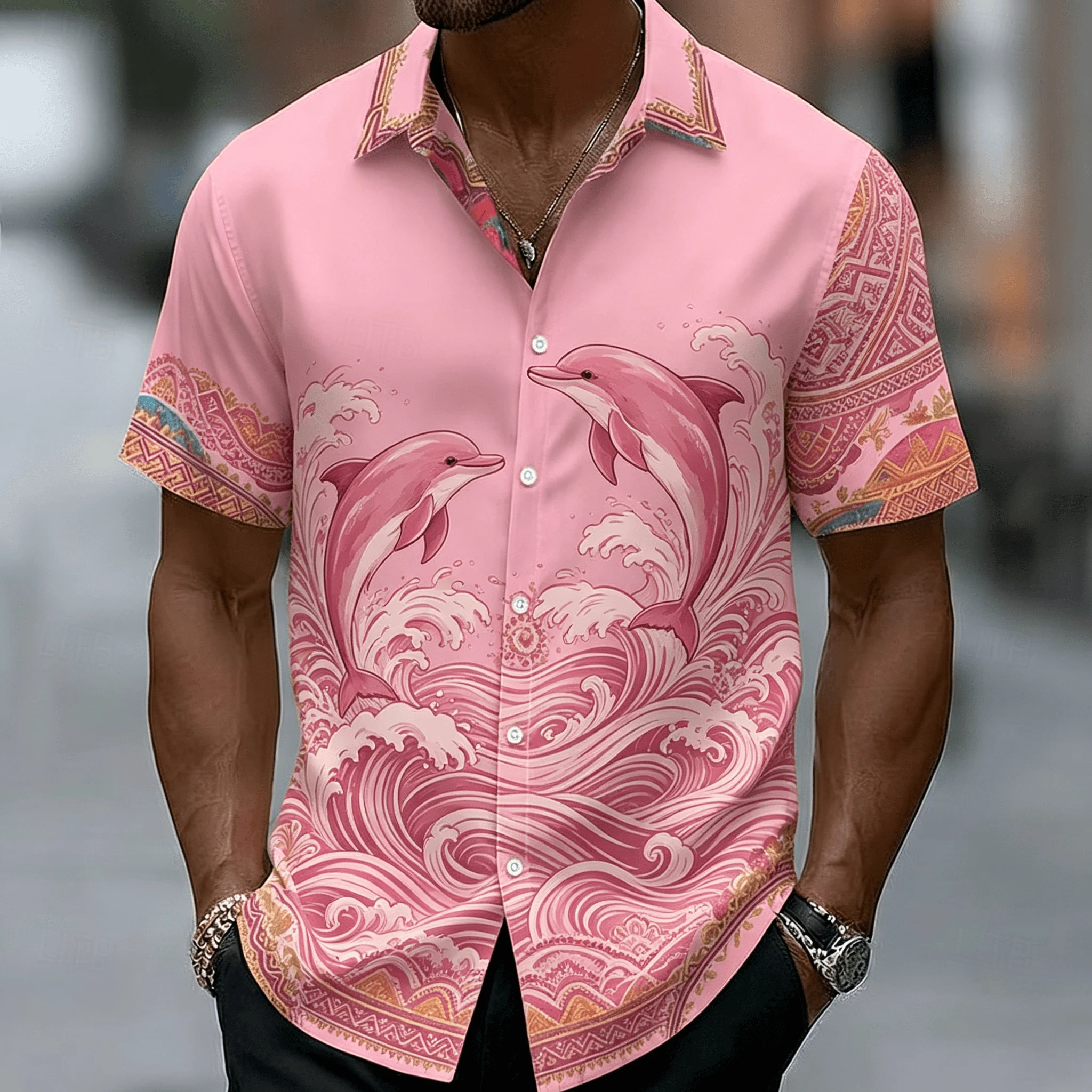 Men's Tiger Floral Ornate Print Short Sleeve Lapel Shirt Summer Beach Loose Vacation Casual Mens Tops