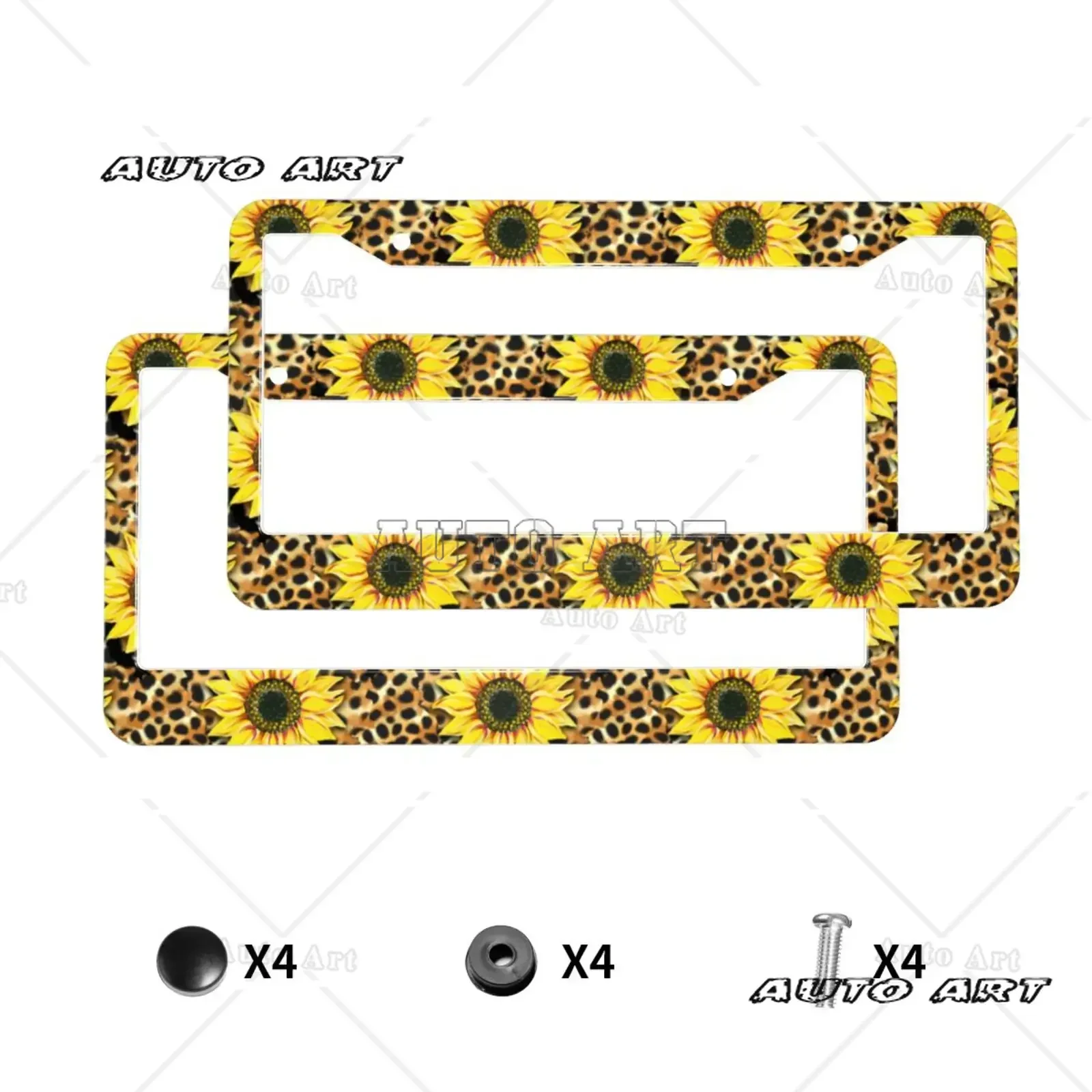 Sunflower Pattern Print Universal Aluminum Alloy  Car License Plate Frame Cover Auto Accessory Waterproof Number Plate Holder