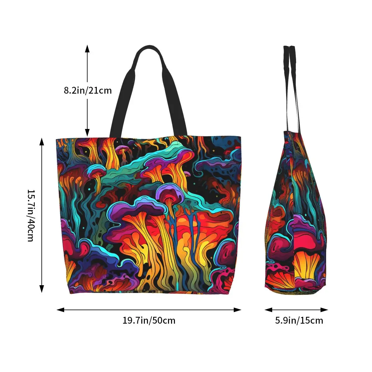 Acid Trippy Weird Psychedelic Wavy Mushroom Shopping Tote Bag Canvas Shoulder Bags Shopper Grocery Handbag for Women