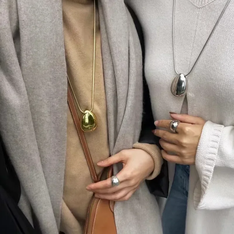 2024 spring and summer necklace European and American oval water drop shape simple light luxury design heavy industry metal