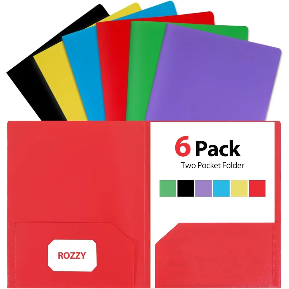 

Plastic Folders with Pockets, 6 Pack Document Folders with Business Card Slot, 2 Pocket Folders Back to School Supplies for