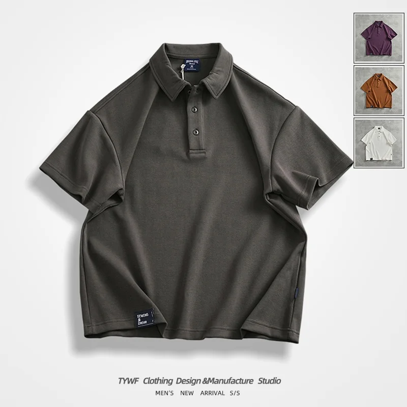 

Heavyweight ort Sve irt Men's Youth Faion Busin Casual Pique Cotton Embroidery Modern Sle T-irt