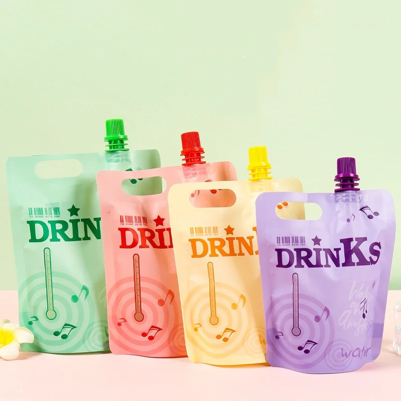 StoBag 50pcs Color Liquid Drinking Nozzle Bags Juice Beverage Packaging Portable Plastic Liquid Sealed Stand Up Storage Pouches