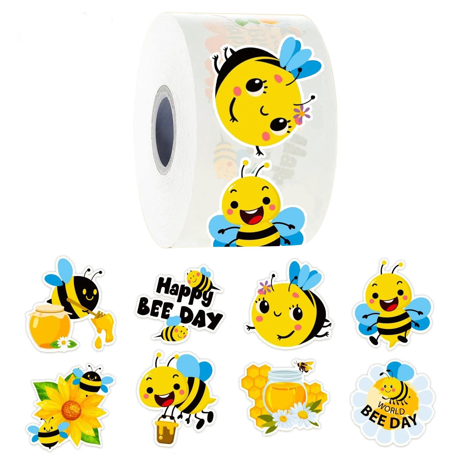 100-500pcs Cartoon Bee Stickers Cute Decals DIY Skateboard Phone Bike Fridge Reward Sealing Label Stationery Sticker