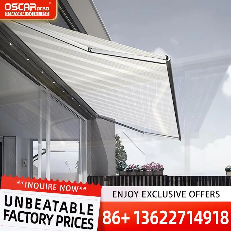 

Extendable Waterproof Manual Garden Sunshade Aluminum Awning Arm Canopy Patio Outdoor Cover for Backyard Porch Terrace Retractab