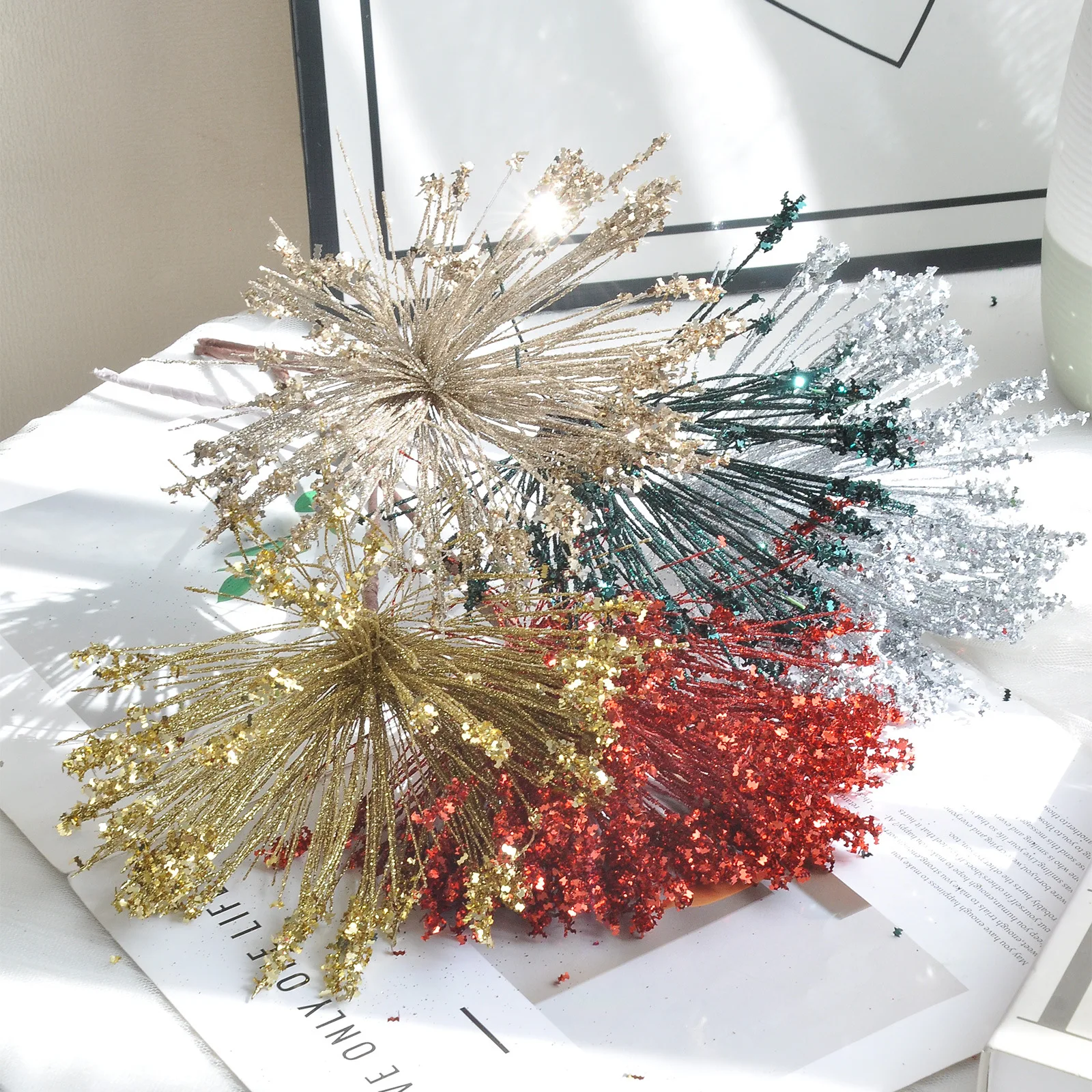 1PC Christmas Decoration Gold Powder Christmas Waterfall Tassel Pick, DIY Christmas Bouquet Accessory, Christmas Tree Ornament