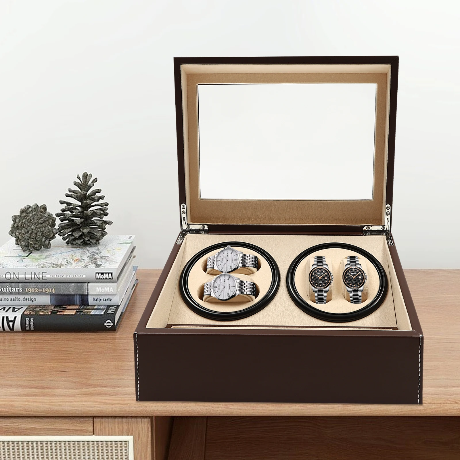 Watch Winder Watch Box Automatic Watch Winder Box Watch Winder for 4 Automatic Watches + 6 Grids Watch Storage Case Quiet Motor