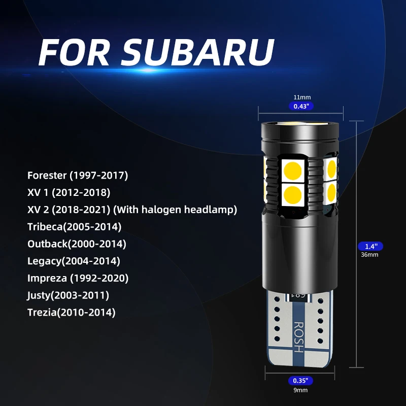 T10 W5W LED Clearance Parking Marker Light Bulbs No Error For Subaru Forester XV 1/2 Tribeca Outback Legacy Impreza Justy Trezia