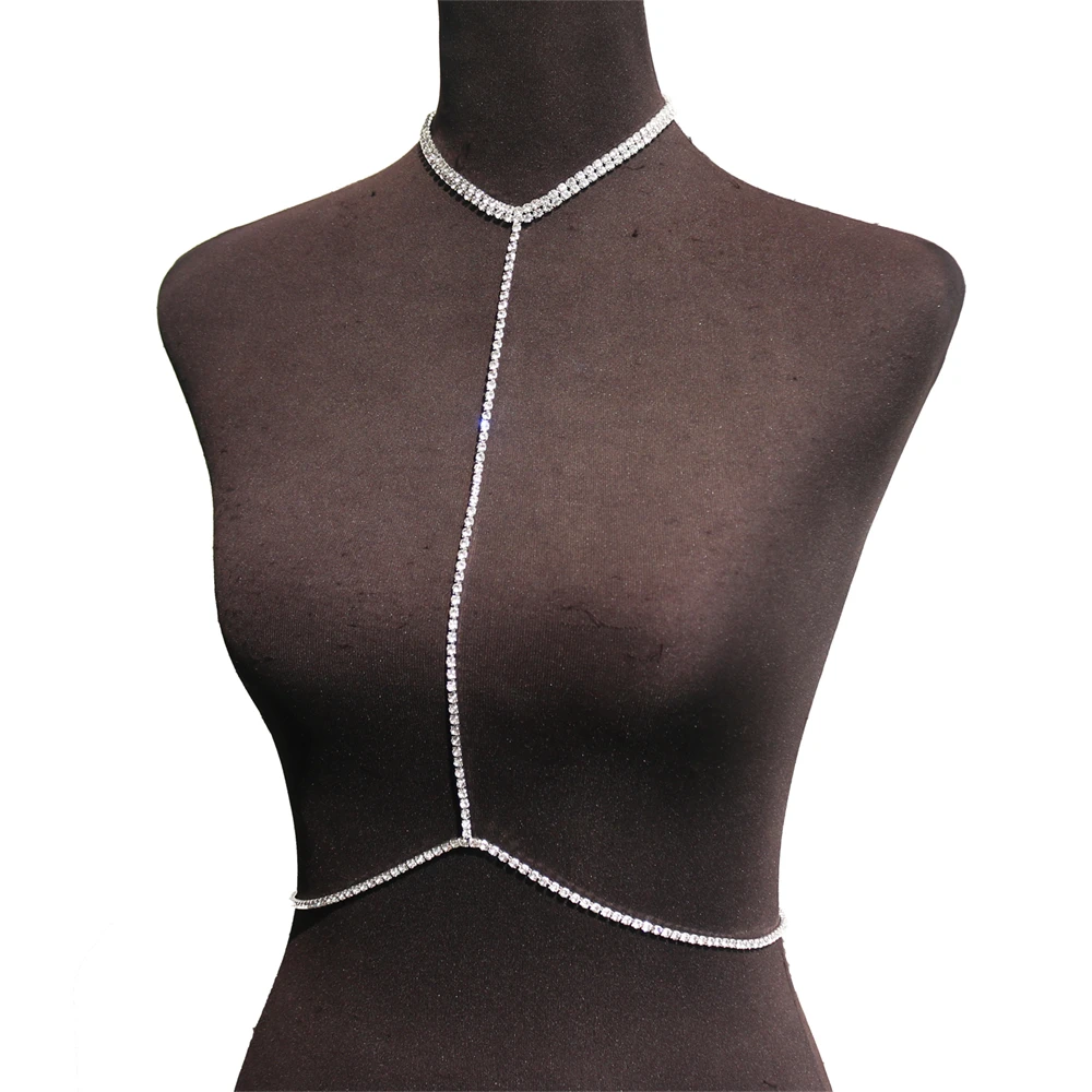 Fashionable Exquisite Rhinestone Fun Bikini Chest Chain Exaggerated Women\'s Crystal Exquisite Body Chain Valentine\'s Day Jewelry