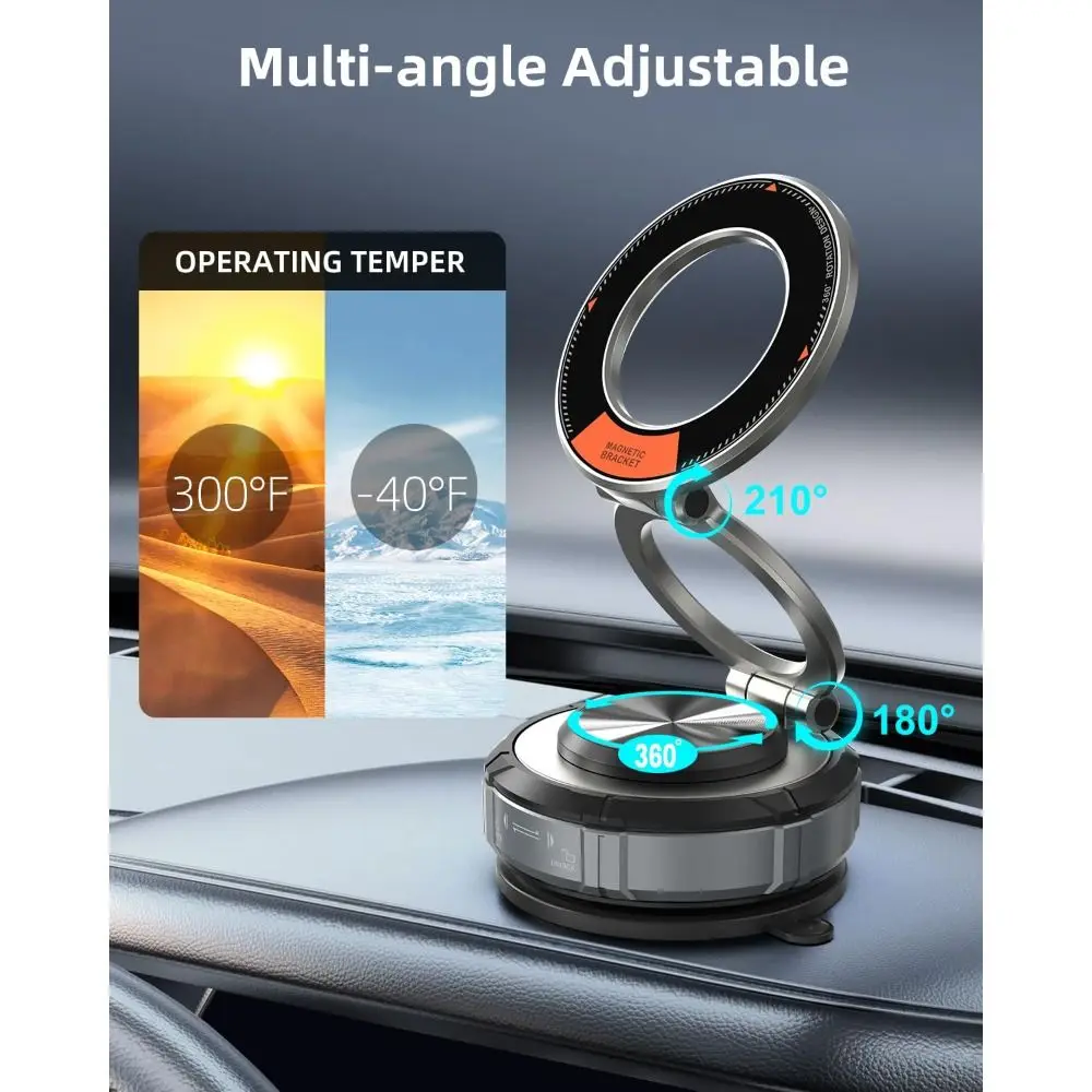 360 °   조정 가능한 자기 자동차 전화 홀더 접이식 회전 Magsafe 자동차 마운트 다기능 진공 흡입 브래킷