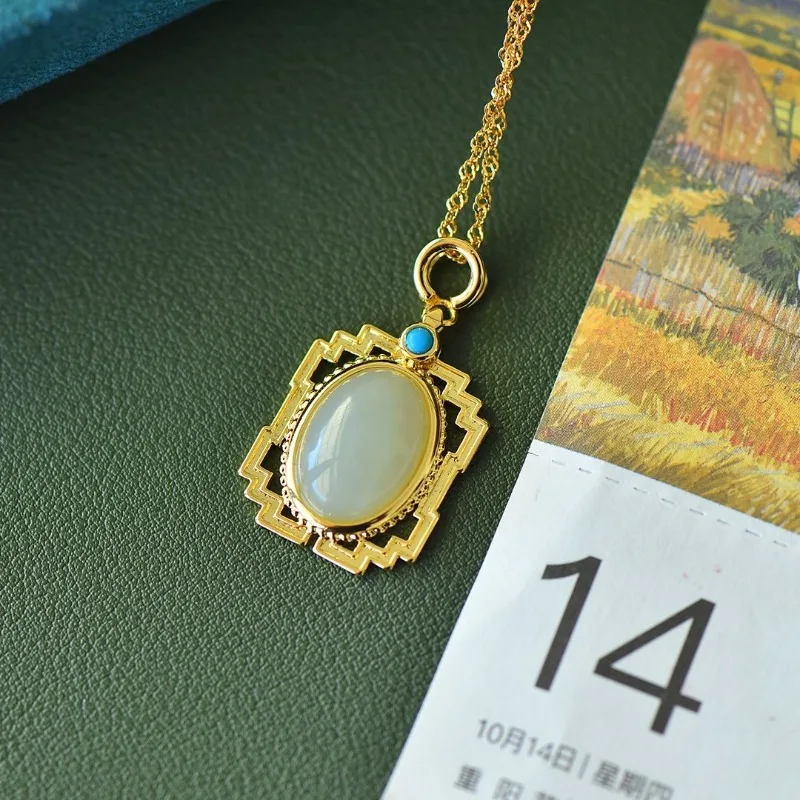 Copper Inlaid Hetian Jade White Jade Egg Surface Fashion Pendant