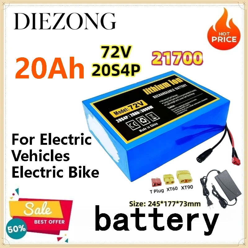 72V 20Ah 21700 Lithium Battery Pack 20S4P with Built-in BMS for Electric Vehicles Electric Bike