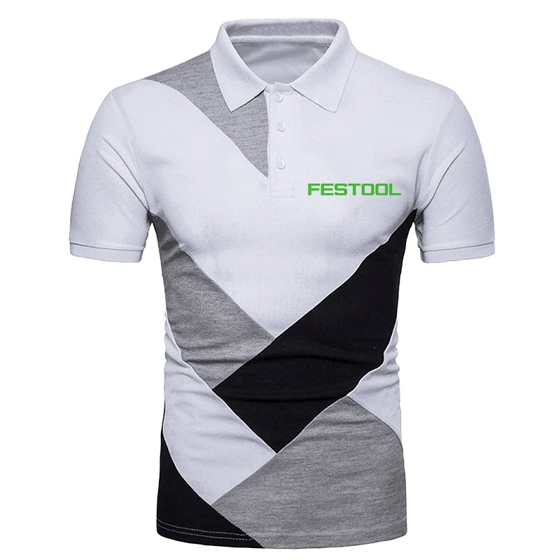 2024 Festool Tools New Summer Comfortable Casual Printed Splicing Polo Shirt High Quality Men Fashion Short Sleeve Tops